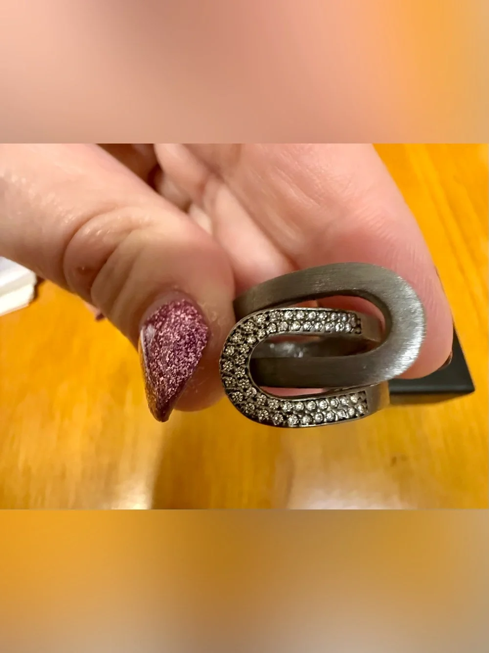 QVC Vicenza Italy Gunmetal Interlocking Crystal Ring, Sterling Silver, size 7